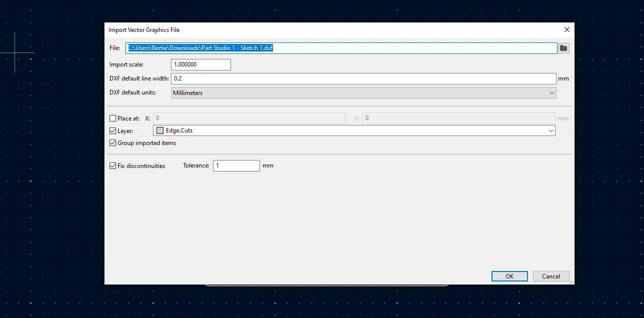 Import Graphics Dialog Box Settings