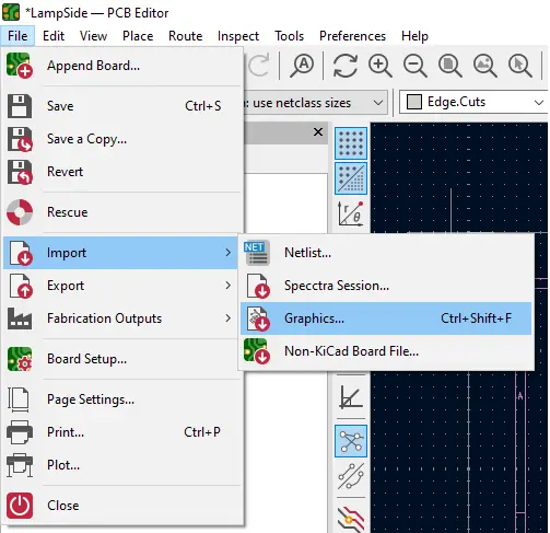 KiCad Import Menu Selection